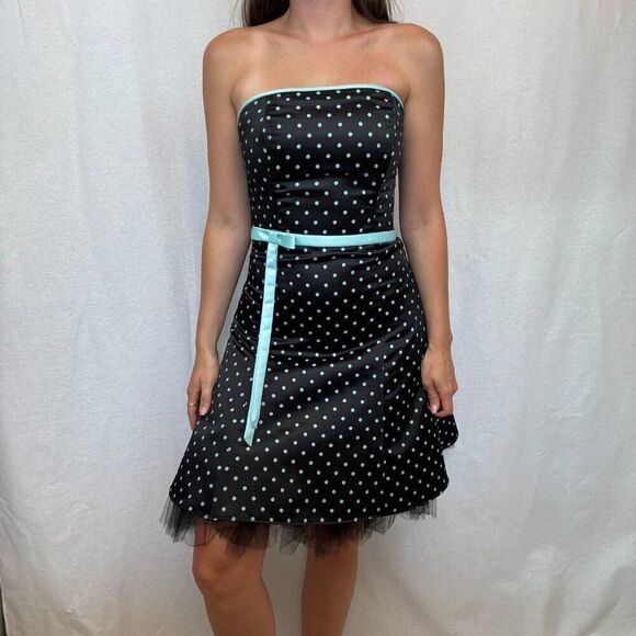 Jessica McClintock Polka Dot Strapless Y2K Mini Dress - Picture 3 of 11